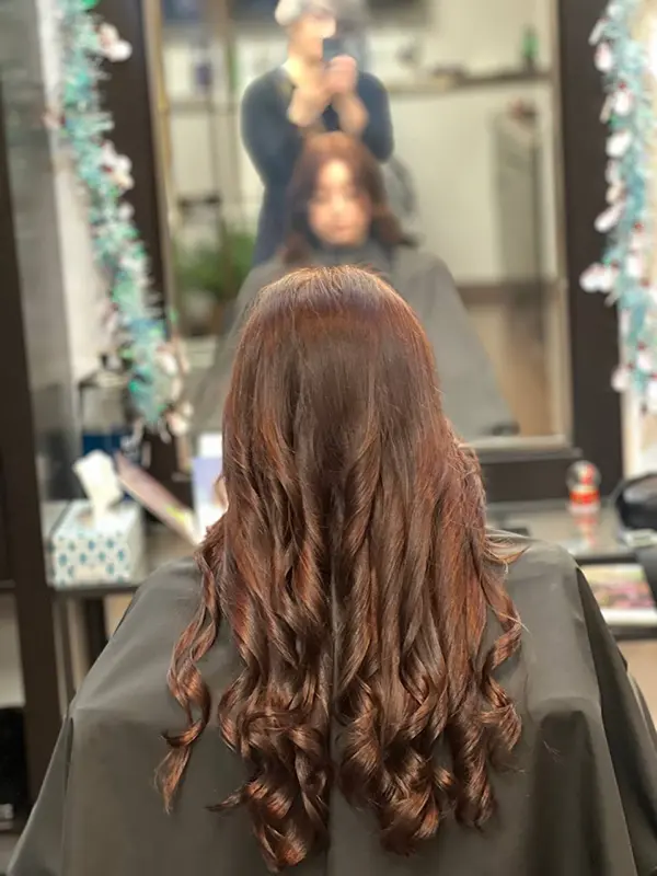 After a full hair color service with rich chestnut brown hair by CocoRez in Port Coquitlam.