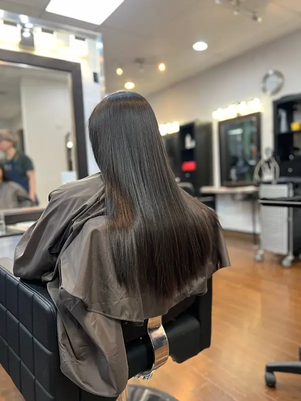 After hair botox treatment showing silky, smooth, healthy-looking hair at CocoRez in Port Coquitlam.