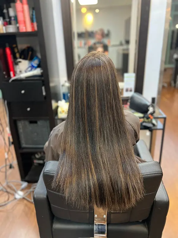 After hair botox treatment showing smooth, shiny, healthy-looking hair at CocoRez in Port Coquitlam.