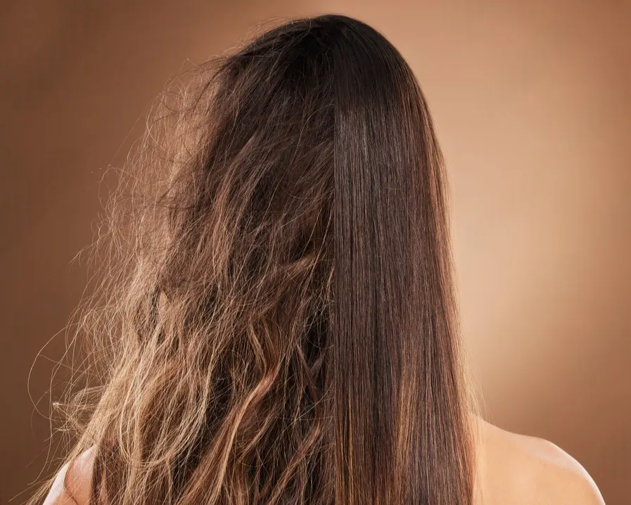 Before and after hair botox treatment at CocoRez in Port Coquitlam.