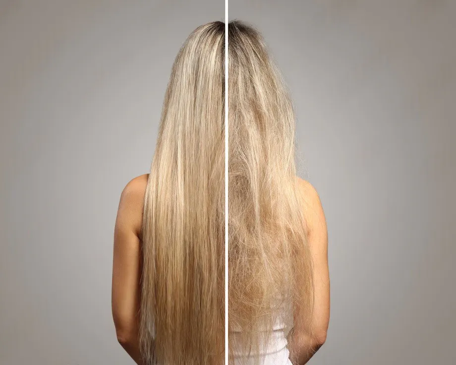 Before and after keratin treatment at CocoRez in Port Coquitlam.